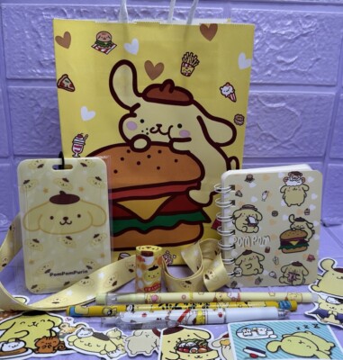 POMPOMPURIN Geschenktüte süß Notizbuch Schlüsselband Aufkleber Gummistift süß Geschenk SANRIO