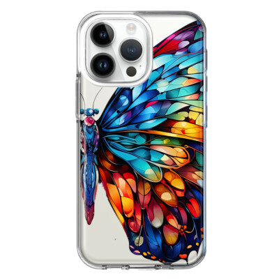 Mundaze Case for Apple iPhone 15 Pro Max Colorful Mosaic Glass Butterfly