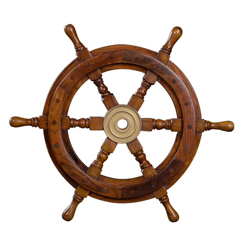 BIRENDY Volante decorativo in legno con mozzo in ottone S-XXL effetto nautico ruota nave