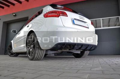 Diffuseur Pare-chocs Arrière Pour Audi S3 8P Sportback Facelift 09-12 - Noir, Avec Ailettes, En ABS, Fabrication Allemande