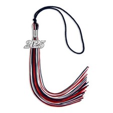 Endea Graduation Navy Blue/Red/White Mixed Color Tassel with Silver Date Drop