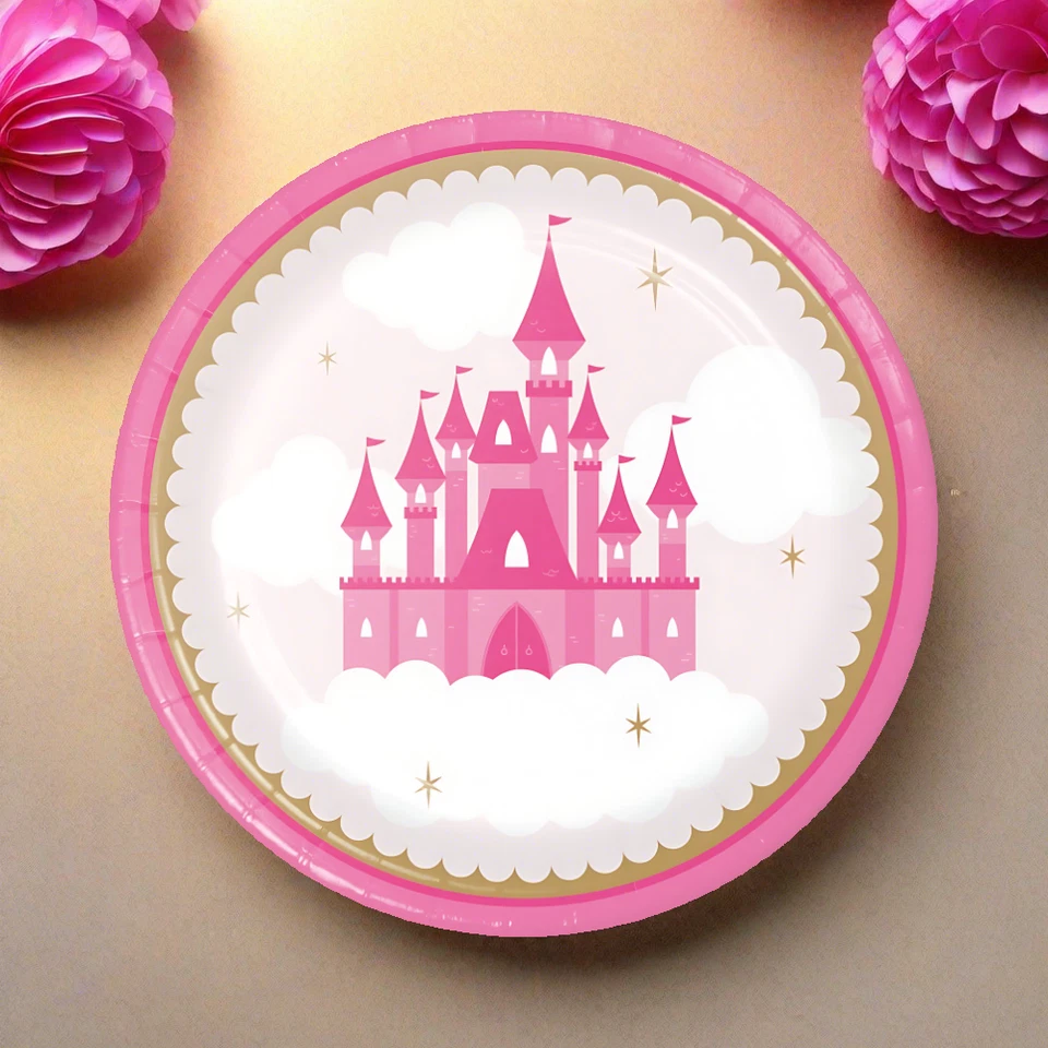 Pink Princess Castle Dinner Plates 9" - (8 pack), birthday, bridal, baby - Image 4 of 4