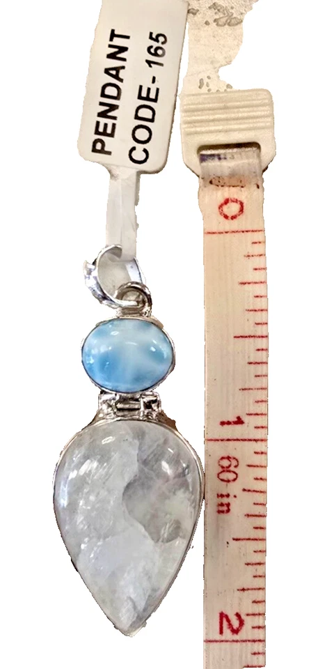 COLGANTE PIEDRA LUNAR PLATA LARIMAR PIEDRAS PRECIOSAS INDONESIAS Foto 4 de 4