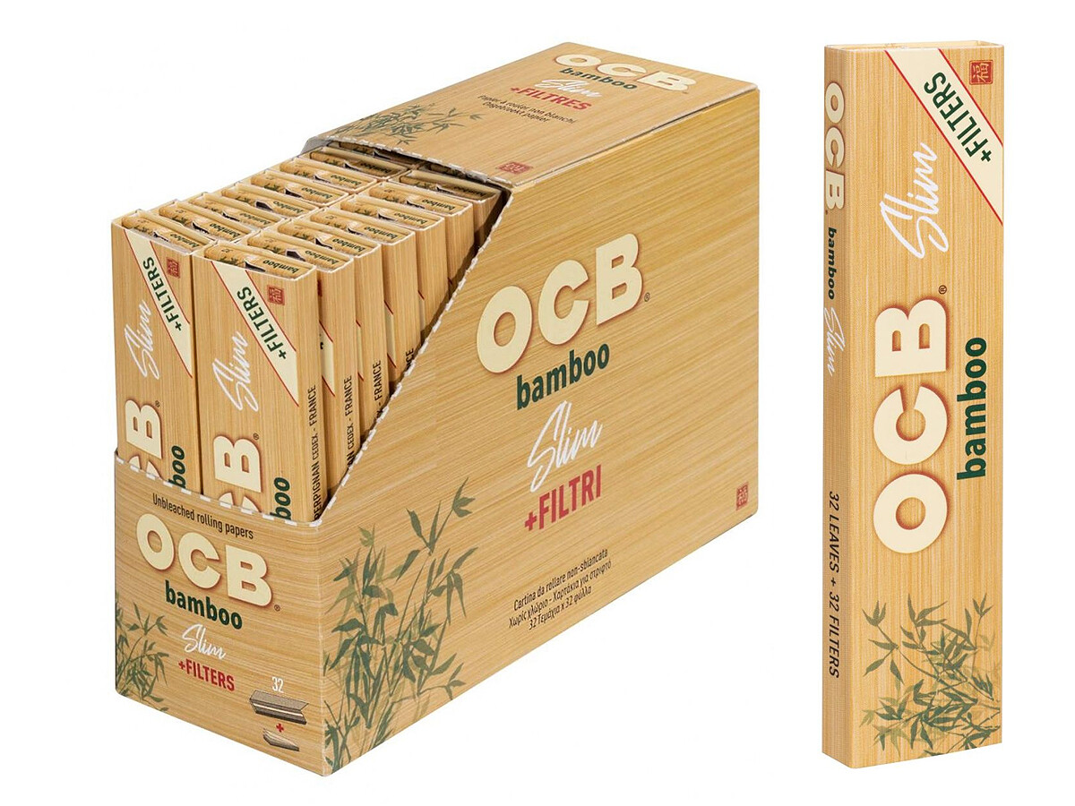 32er Box OCB K.S. Bamboo Slim Filtertips 32 Blatt Blättchen Papers  