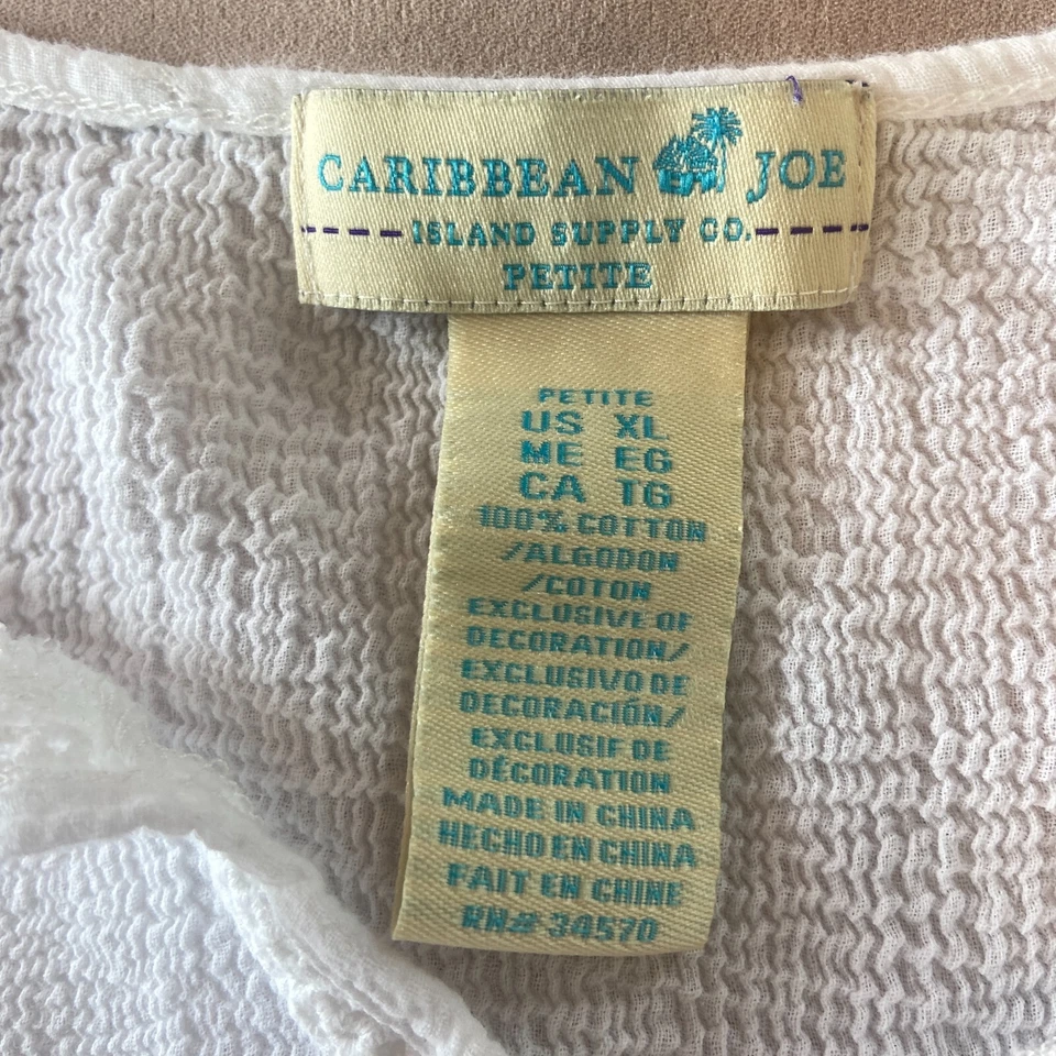 Caribbean Joe Island Supply Co. Petite Top Blanco Manga Corta Algodón Talla XL Foto 3 de 4