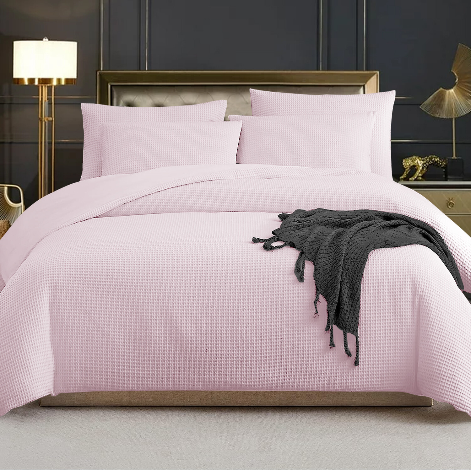 100 Waffle Duvet Cover Quilt Cotton Bed Set Single Double King Size