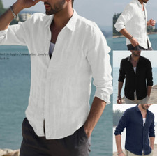 New Men's Cotton Linen Shirts Casual Button-Down Shirts Long sleeve Soild Tops