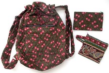 Women's Quilted Floral Backpack w/Two Pouches Handmade Zippered Pocket Travel