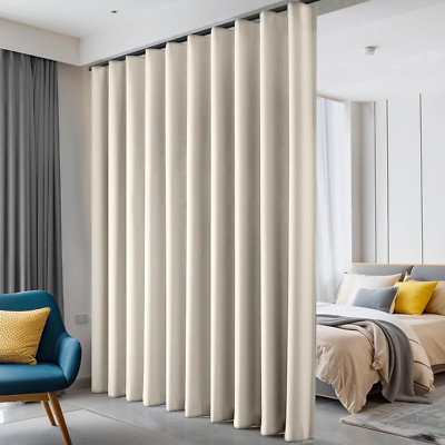 Beige Blackout Room Divider Curtains with Ceiling Track, W100 x H84