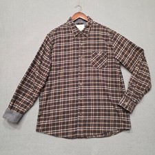 Weatherproof Vintage Men's Brown Plaid Long Sleeve Flip Cuff Flannel Size Large