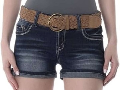 WallFlower Juniors Luscious Curvy Belted Denim Short Shorts in Camila Size:0