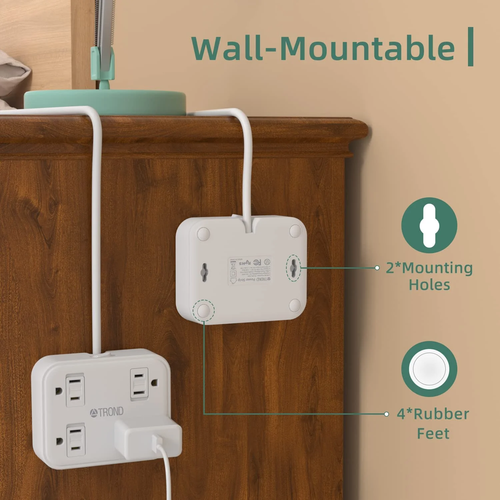 Tira de alimentación con USB, cable de extensión de 5 pies para 4 USB y 4 salidas deslizantes de seguridad para niños - Imagen 3 de 12