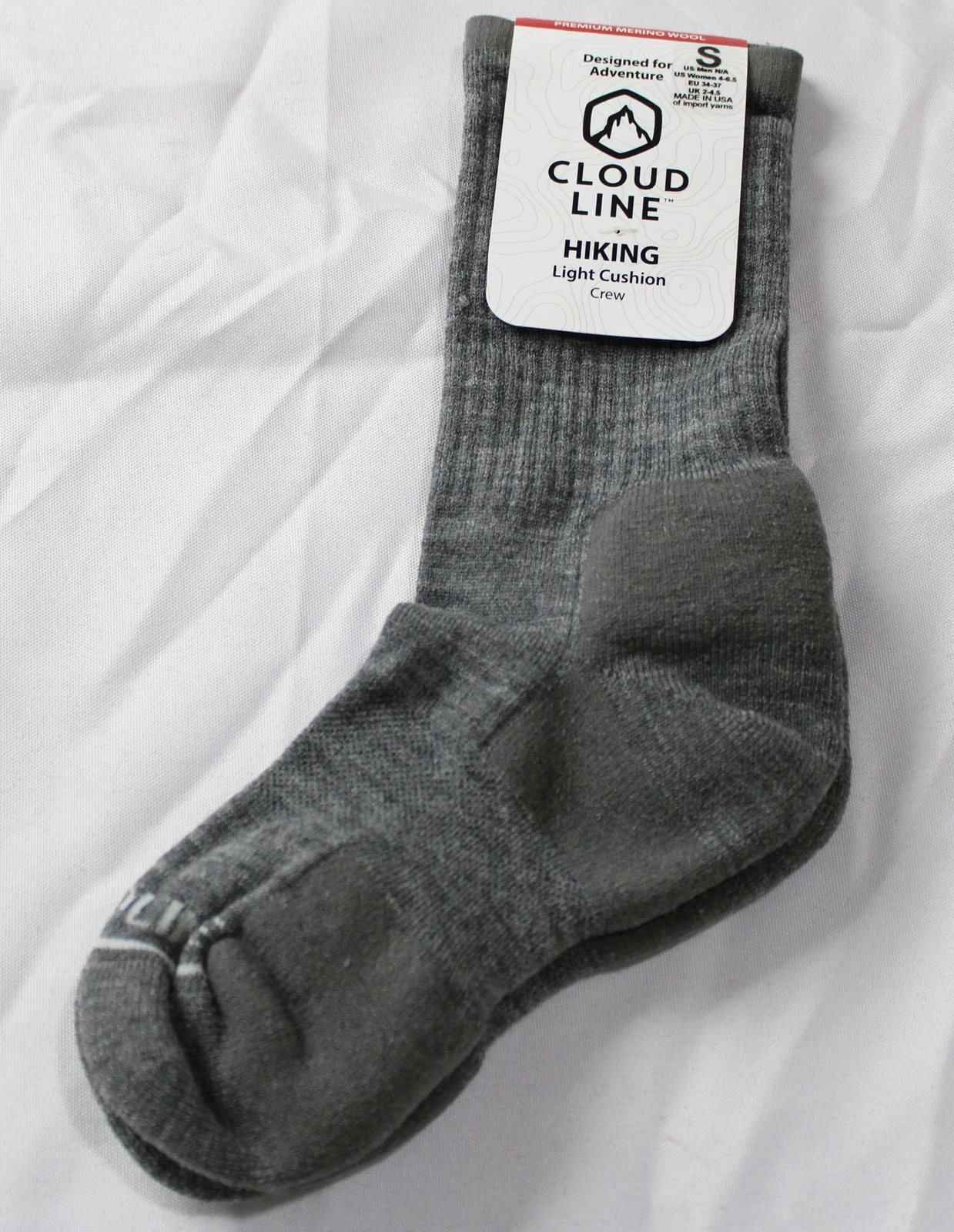 Cloudline Men's Ultralight Merino Crew Hiking Sock EH6 Granite Small NWT