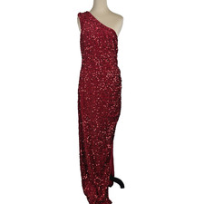 Red Sequin One Shoulder Formal Gown XL Evening Party Elegant Statement Dress