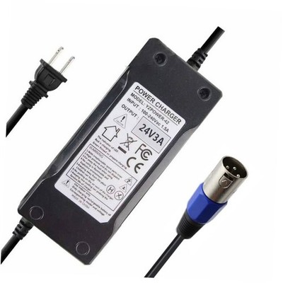 24V 3A Charger, Battery Adapter, Mongoose, Jazzy, GT, eZip, Go-Go Elite 