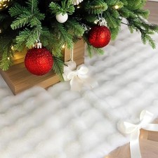 72 Inch Christmas Tree Skirt, Extra Large White Faux Fur Tree Skirt, Thick So...