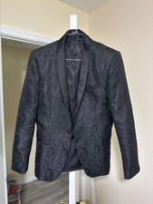 COOFANDY Slim Fit Men's Black Paisley Tuxedo Jacket with Satin Shawl Lapel