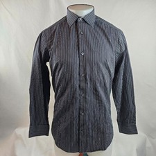 Bugatchi Uomo Shirt Mens 15.5 32/33 Black Button Up Striped Dress Classic Luxury