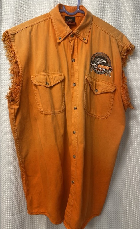 STURGIS 2013 Black Hills Rally Sleeveless Frayed Denim Shirt Hot Leathers Sz L