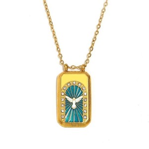 Authentic 18K Gold Plated Dove Pigeon Peace Pendant Necklace Tarot Card