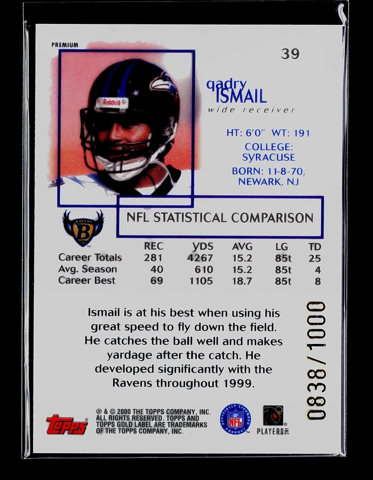 2000 Topps Gold Label Qadry Ismail Premium #39 #/1000 - Image 2 of 2