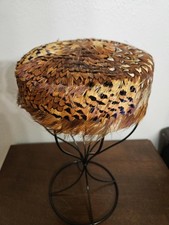 Vintage 1940s - 1950s Pheasant Feather Covered Pillbox Hat