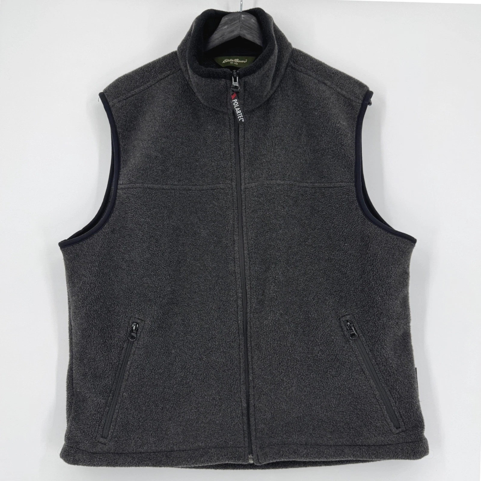 Eddie Bauer Mens Fleece Vest Polartech Charcoal Gray Full Zip Pockets Size M