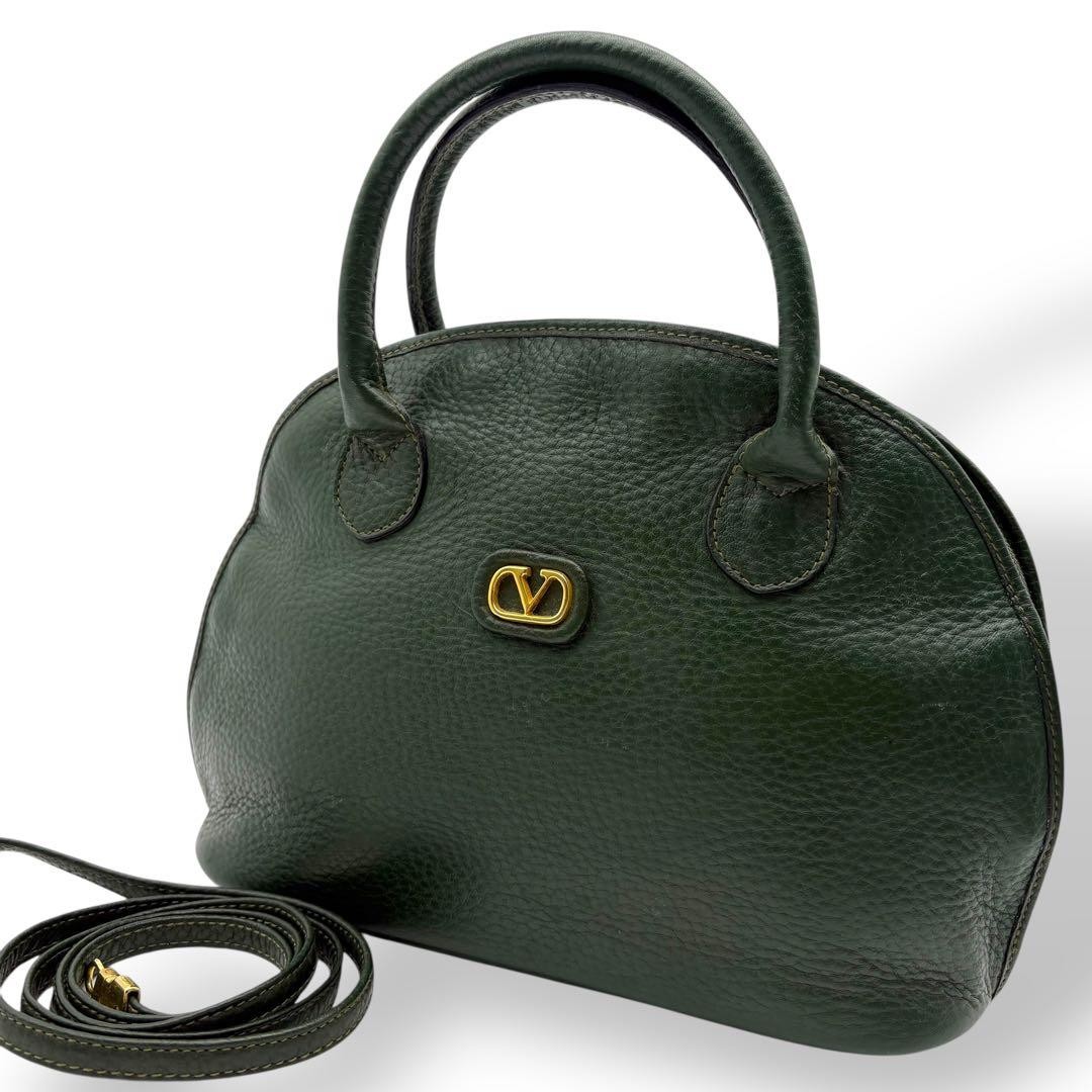 Valentino Garavani Green Leather 2Way Shoulder Bag Logo Authentic Excellent Jap