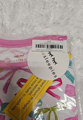 Little Sleepies PINK RIBBONS AND BOWS Two Piece Pajamas 12/14 NIB
