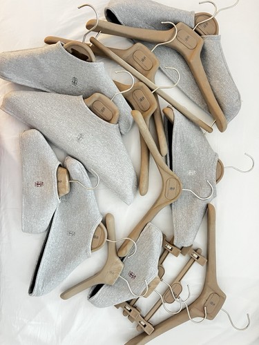 Brunello Cucinelli Suit Hangers Non-Slip Trouser Bar Wood Fabric Gray/Brown