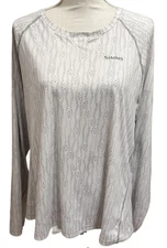 Simms Women’s Sz XL SolarFlex UPF 50 Long Sleeve Fishing Shirt White Gray Print