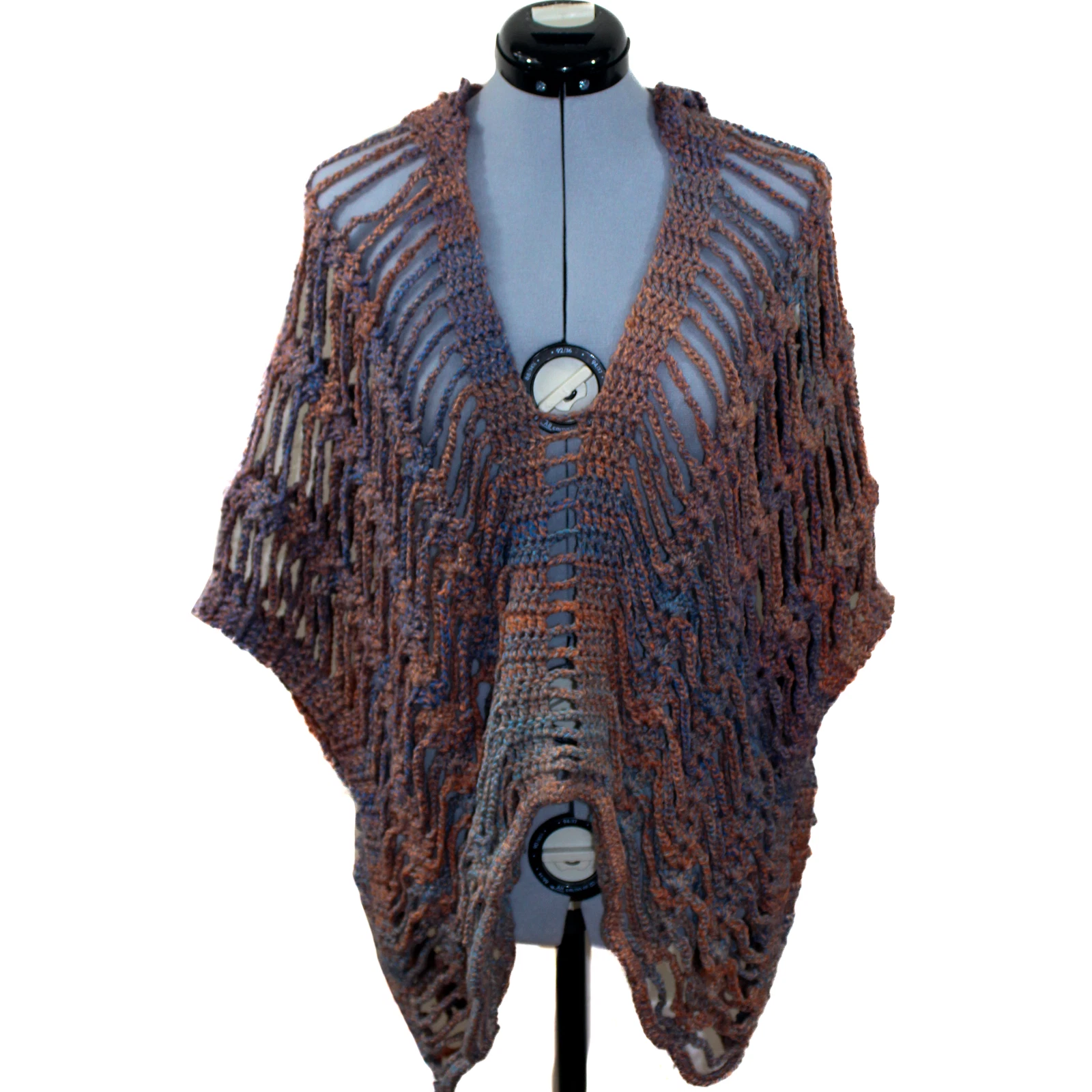NWT Handmade Crochet One Size Poncho Hoodie Mesh Beachy Boho Summer Open Knit