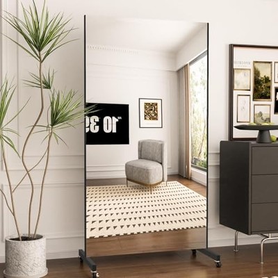 Full Length Mirror with Wheels, 71 ''x 40'', Nano Film Surface 71''L x 40''W Black