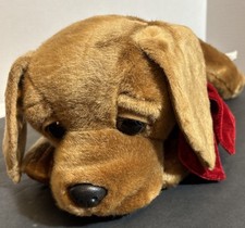 Vtg Russ Berrie Cadberry Brown Puppy Dog w/Red Velvet Scarf Stuffed Animal 15