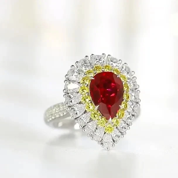 4.54 Ct Pear Cut Natural Ruby & Diamond Wedding Ring Solid 14K White Gold 6 7 8 - Image 3 of 4