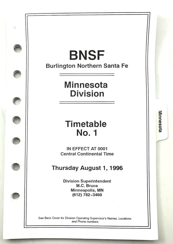 1st BNSF Minnesota division ETT #1  08/01/1996 BNSF Railway no logo