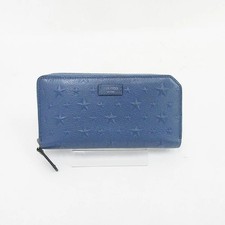 Jimmy Choo Star Embossed Leather Zipper Long Wallet Light Blue