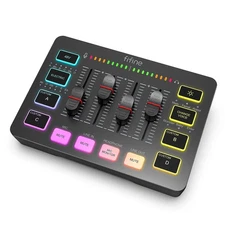 FIFINE 4-Channel Gaming Audio Mixer with XLR Mic Interface & Phantom Power
