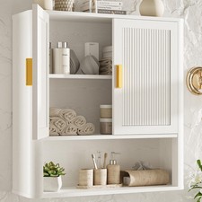 Bathroom Wall Cabinet, Wall-Mounted Medicine Cabinet w/ Wood Shelf 24.5x23.5x8in