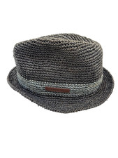Coach Woven Straw Fedora Hat Gray Blue One Size Original 125 Tag NWT Fitted