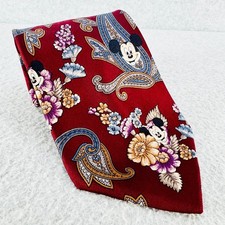 Disney Men's Burgundy Mickey Mouse Paisley Floral Silk Tie USA