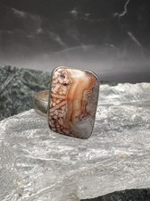 Vintage 925 Sterling Silver Crazy Lace Agate Cabochon Statement Ring Size 8