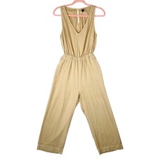 Universal Thread Sleeveless V-Neck Elastic Waist Wide Leg Jumpsuit Tan Khaki S