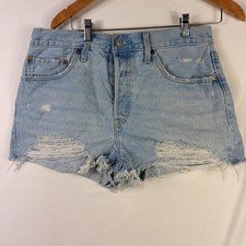 Levi's 501 Cut Off Shorts Women's 31 Distressed Blue Denim Y2K Light Wash