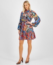 Tahari ASL Women's Printed Fit & Flare Dress Red Blue Size 8 MSRP $159