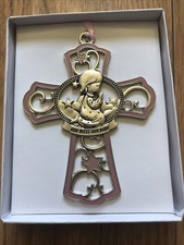 Crib Infant Cross Girl Pink GOD BLESS OUR BABY Religious Medal New In Box