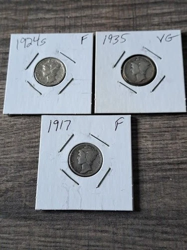 1917-f, 1924s-f, 1935-vg (lot of 3) Mercury Dimes VG-Fine