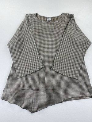 Vintage CTC Plaid 100% Linen 3/4 Sleeve A-line Pocket Brown Green Tan Loganlook
