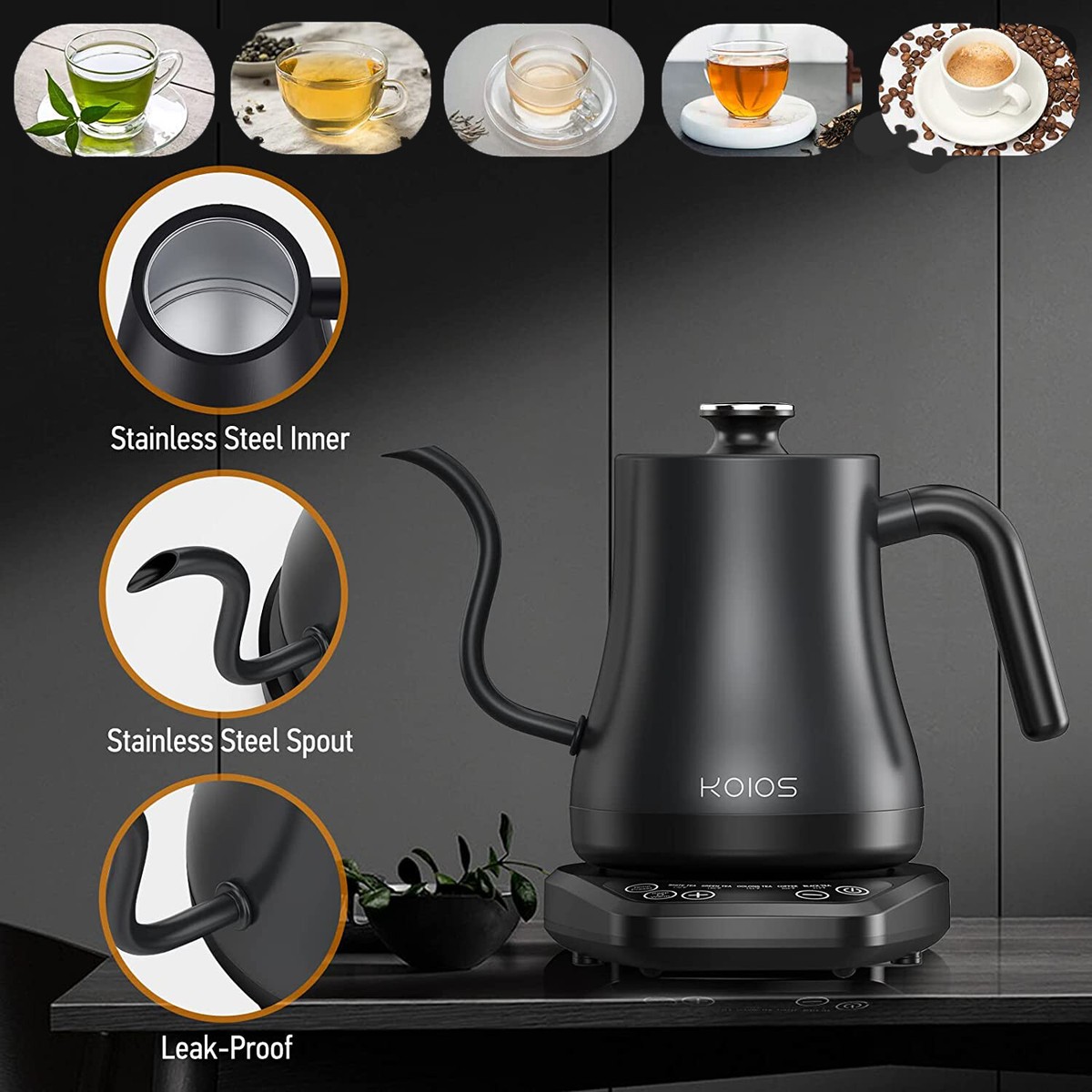 1200W 0.8L Electric Gooseneck Tea Kettle Water Boiler Stainless Steel Rapid  Heat | eBay