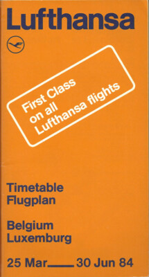 Lufthansa German Airlines Belgium system timetable 3/25/84 [4091]